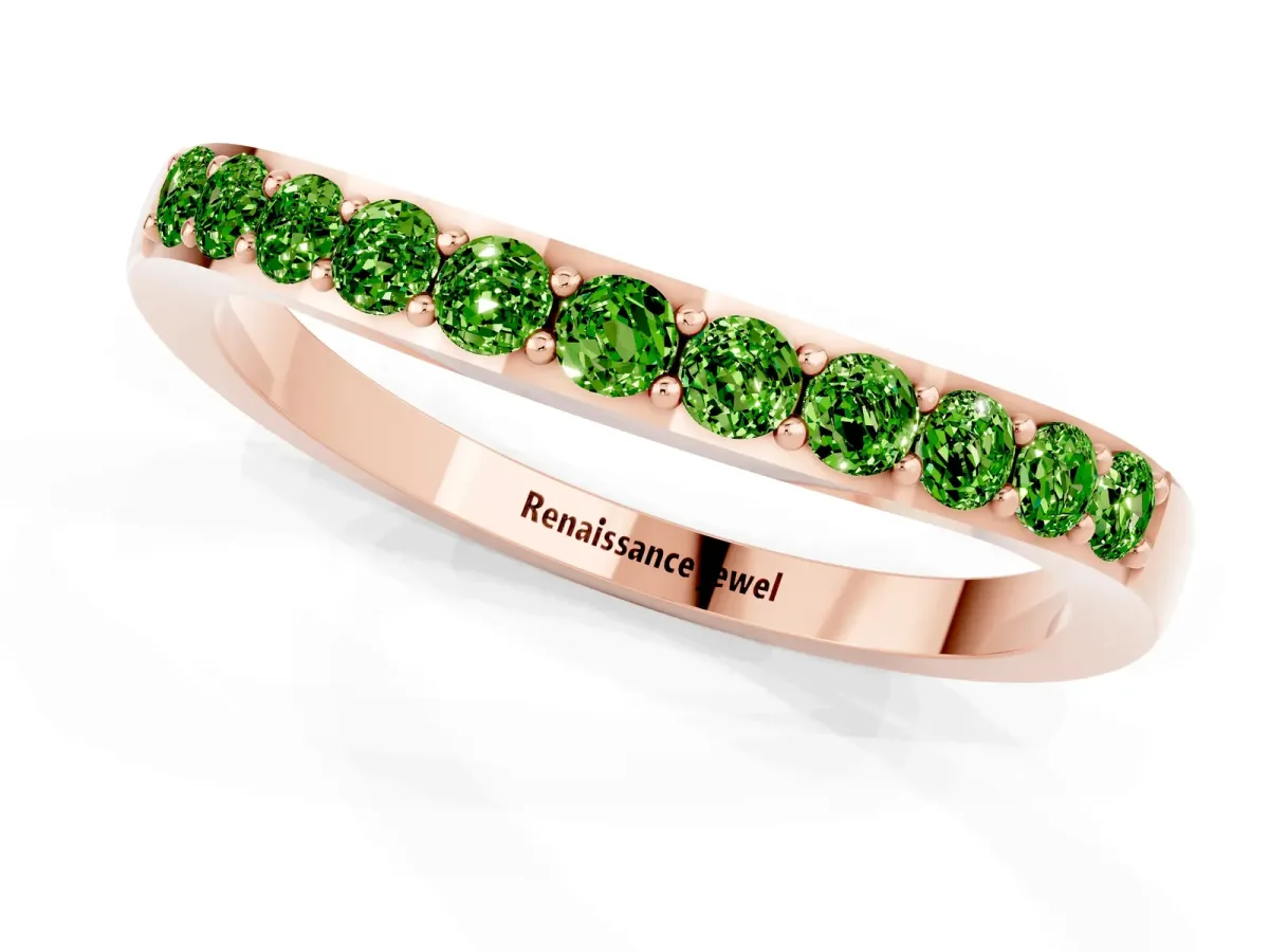 Round Peridot Curved Wedding Band with Channel Setting Rose gold