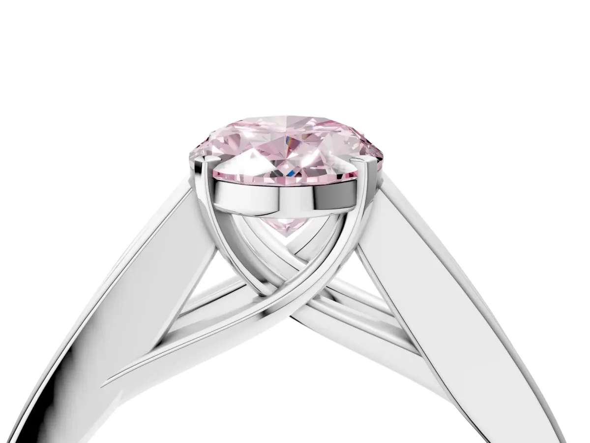 Fancy Pink Oval Cut Cut Channel Set Solitaire Ring with Four-Prong Setting Platinum