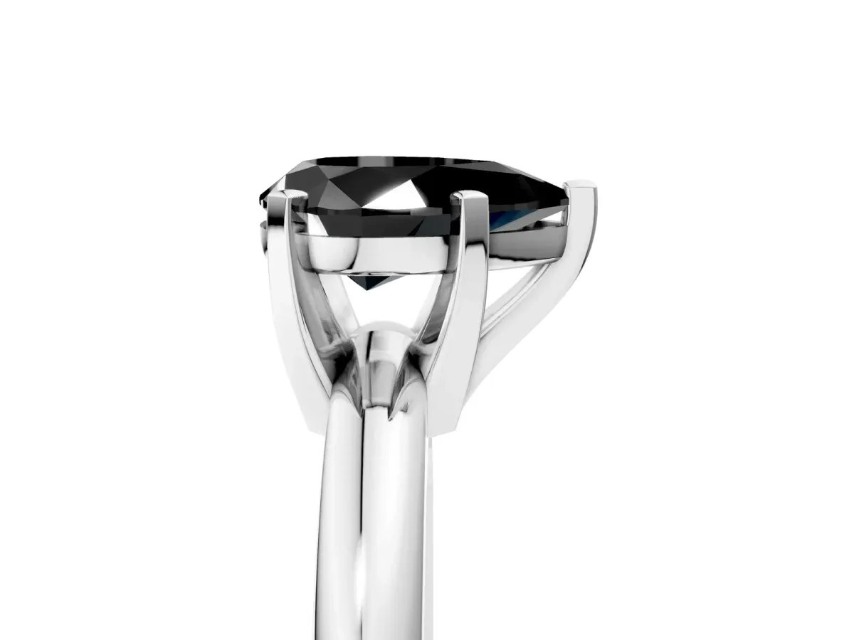 Fancy Black Pear Cut Diamond Solitaire Engagement Ring with Round Band and Four-Prong Setting Silver