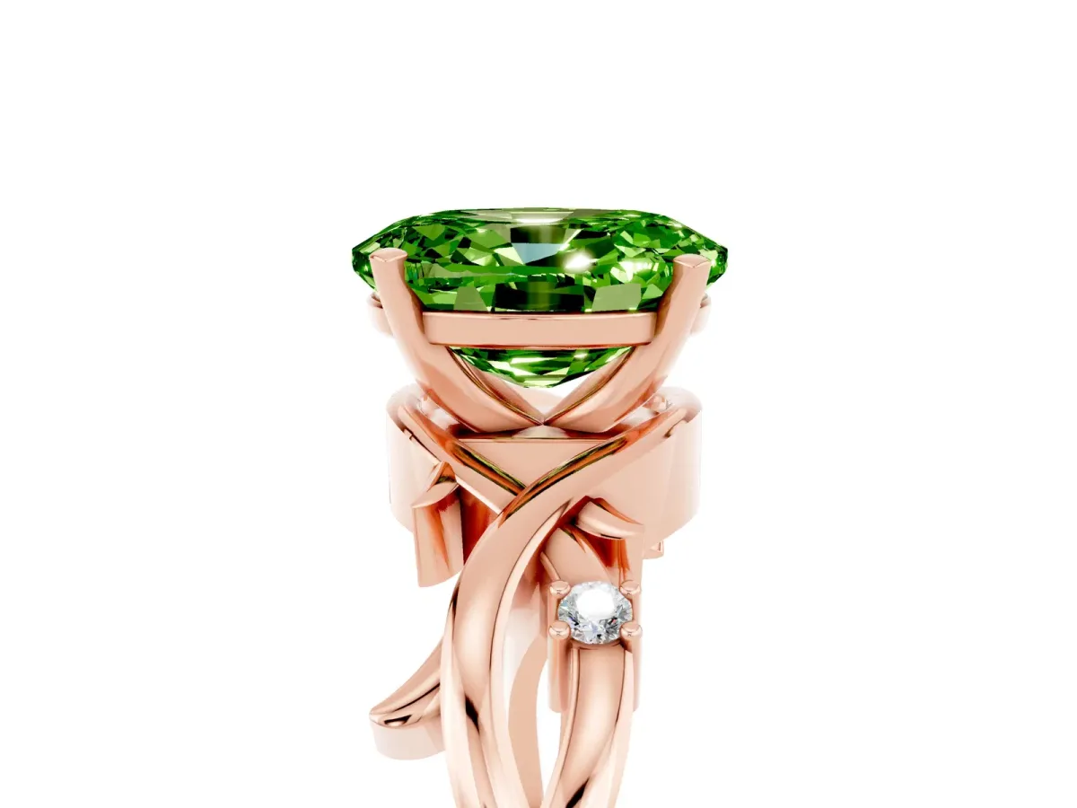 Oval Cut Peridot Solitaire Ring with Twisted Band and Prong Setting Rose gold