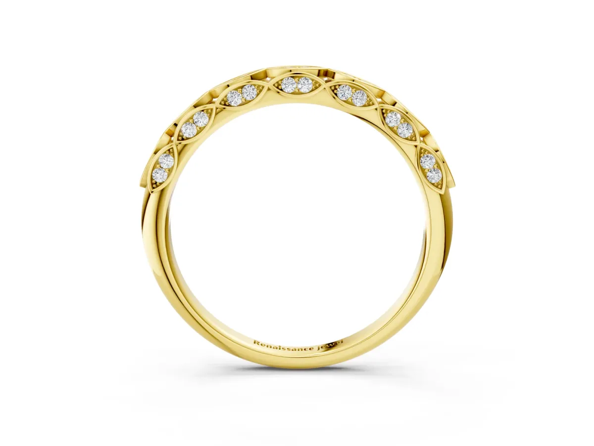 Marquise Diamond Eternity Band with Pavé and Bezel Setting Yellow gold