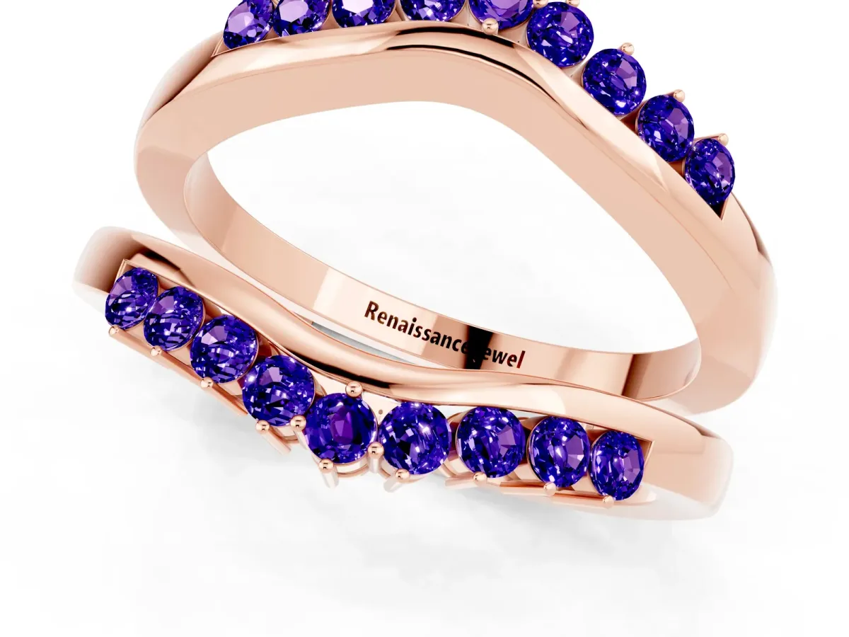 Round Tanzanite Chevron Contour Band with Prong Setting Rose gold
