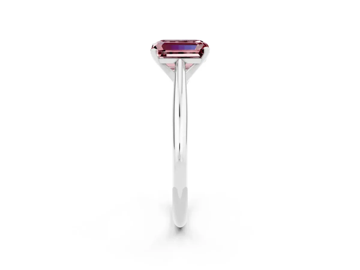 Emerald Cut Morganite Solitaire Engagement Ring with Cathedral Setting and Four-Prong Mount White gold