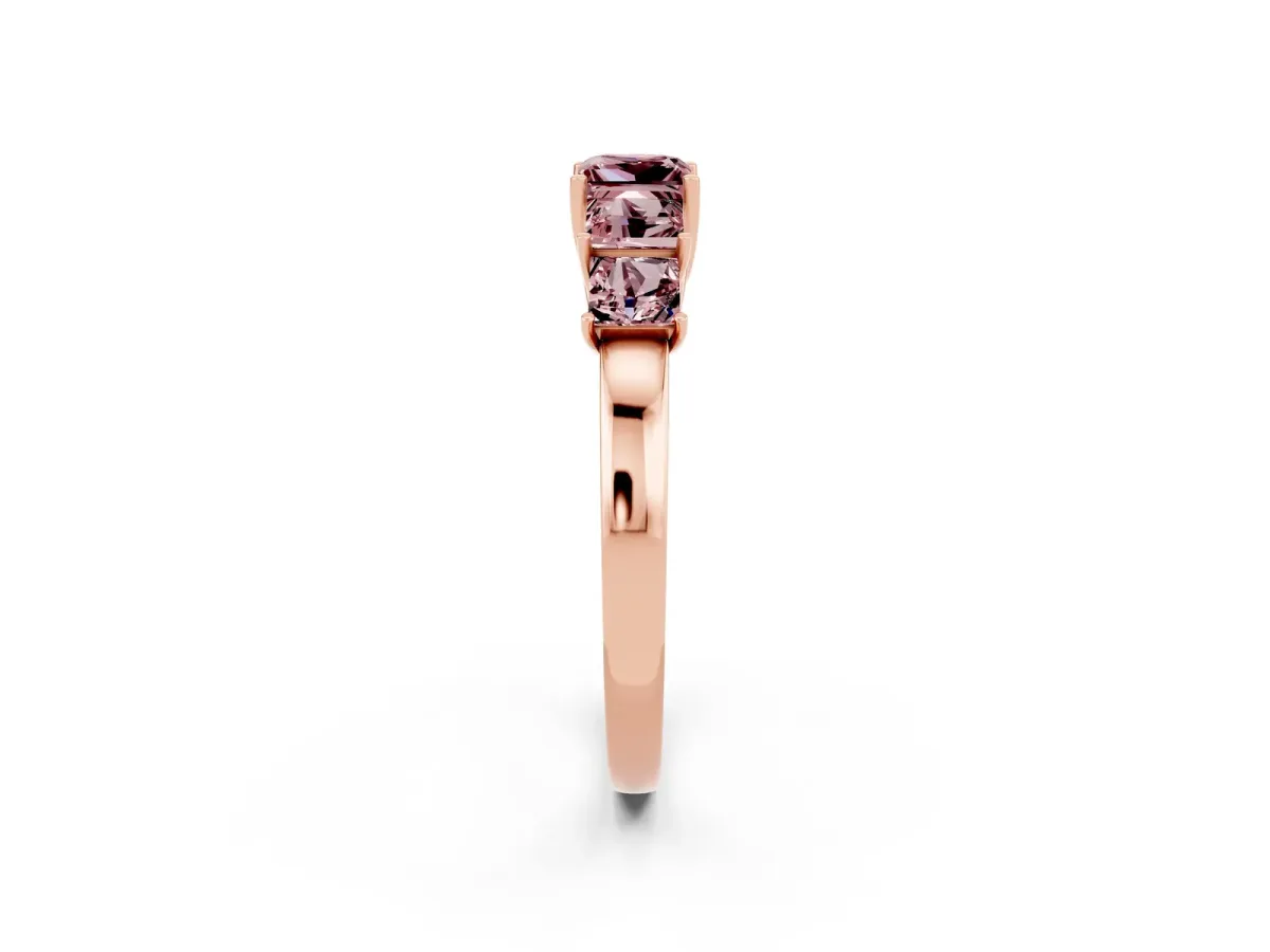 Princess Cut Five-Stone Morganite Ring with Classic Prong Setting Rose gold
