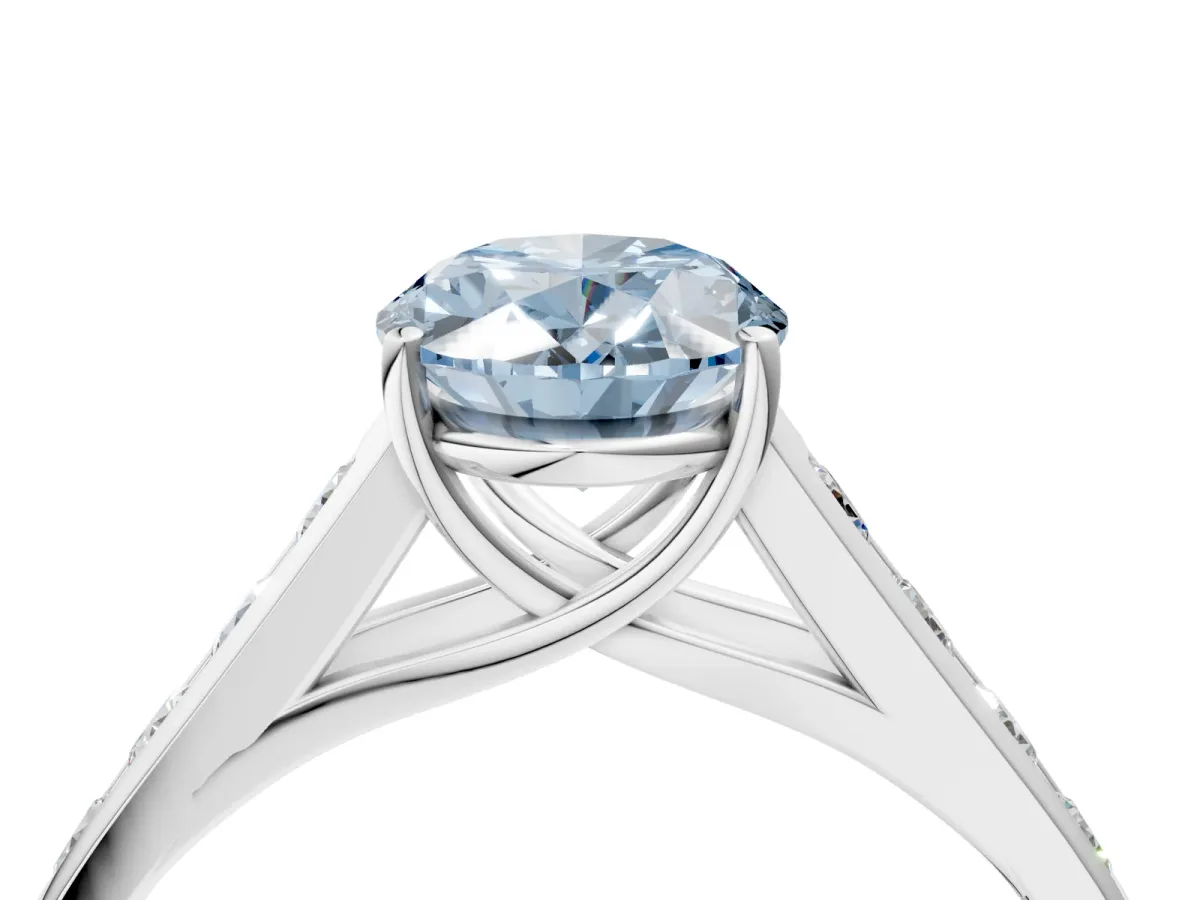 Fancy Blue Oval Cut Brilliant Channel-Set Solitaire Ring with Four-Prong Setting White gold