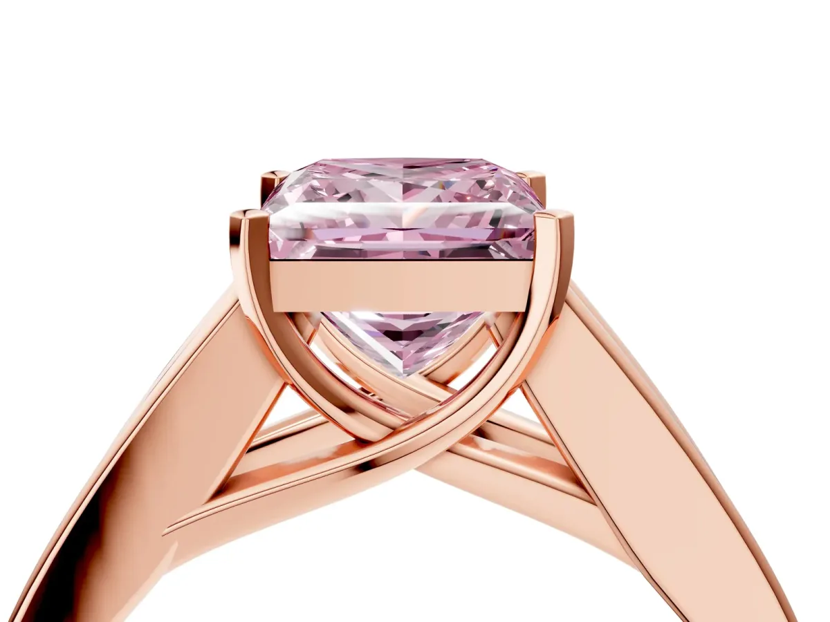 Fancy Pink Princess Cut Cut Channel Set Solitaire Ring with Four-Prong Setting Rose gold