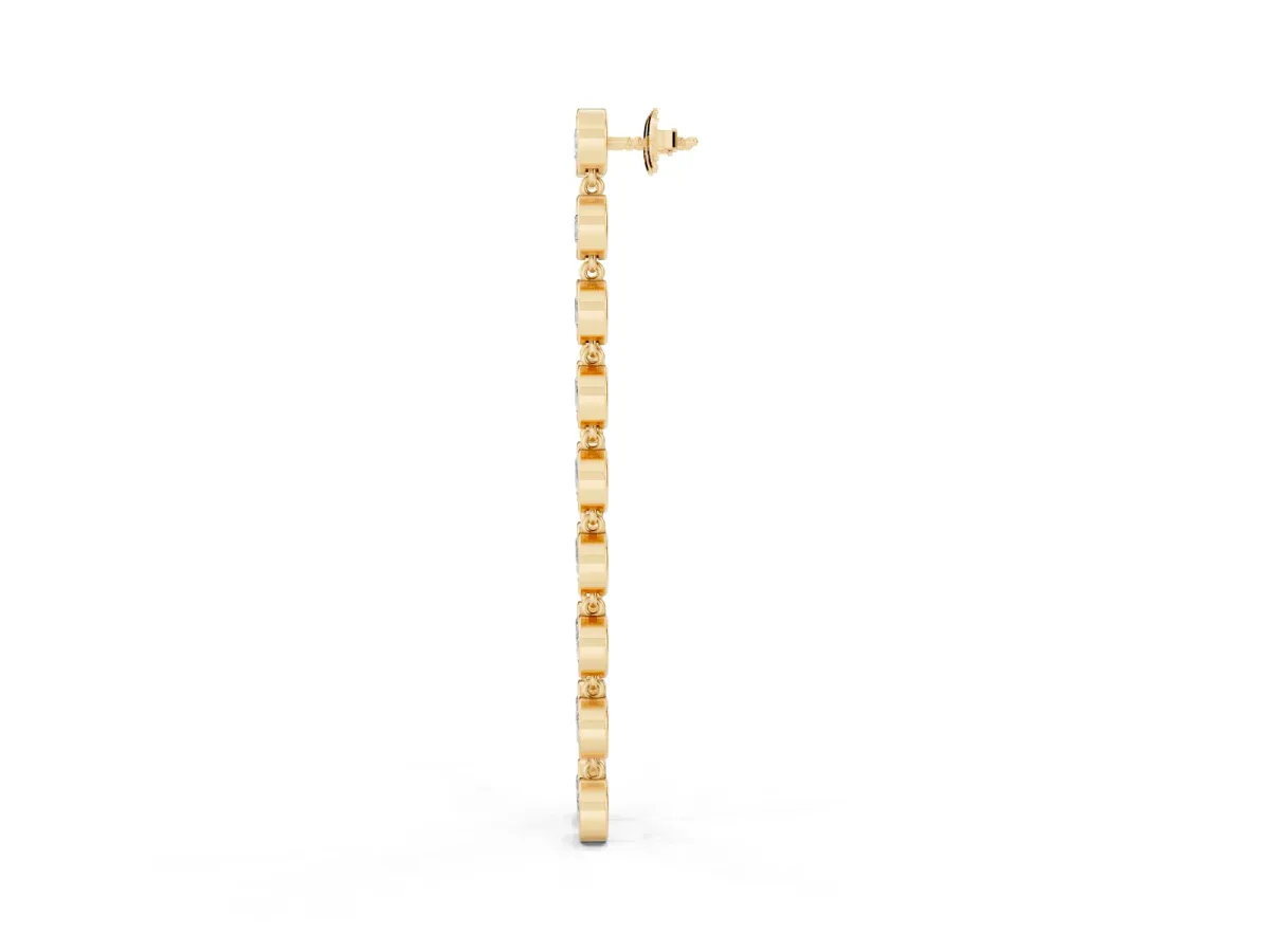 Round Diamond Bezel-Set Linear Drop Earrings Yellow gold