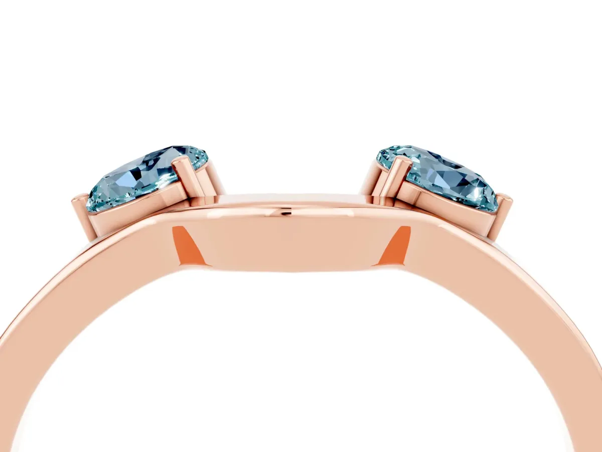 Dual Round Aquamarine Open Band Ring with Prong Setting Rose gold