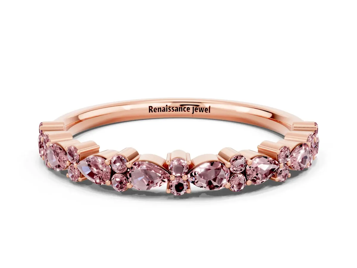 Pear and Round Morganite Wedding Band Rose gold