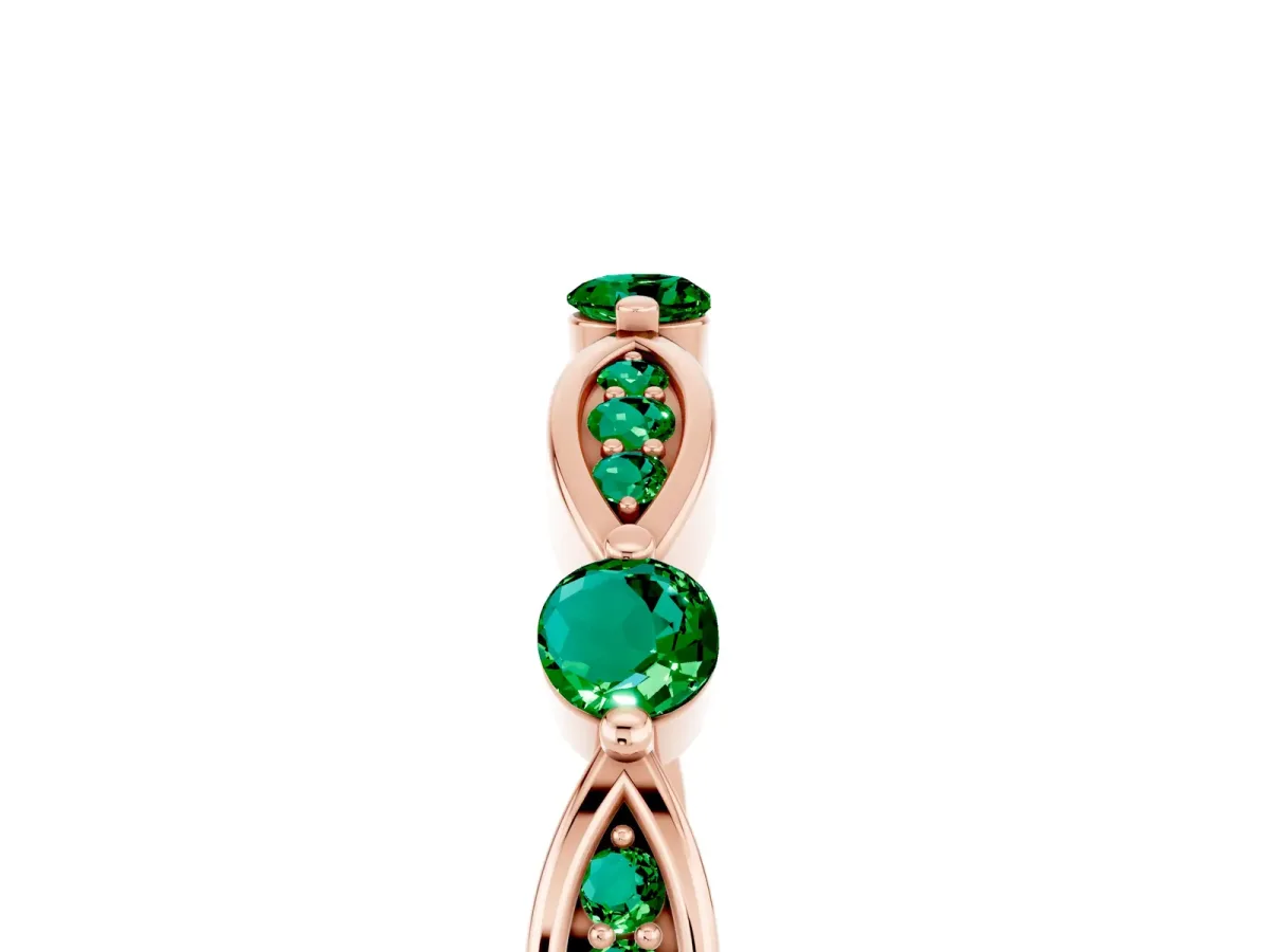 Marquise and Round Emerald Milgrain Band with Bezel Setting Rose gold