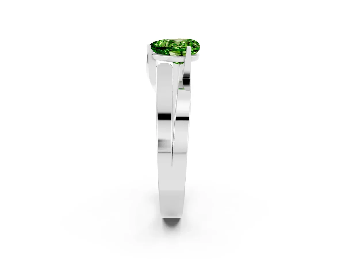 Modern Tension Set Heart Cut Peridot Solitaire Wide Band Ring Silver