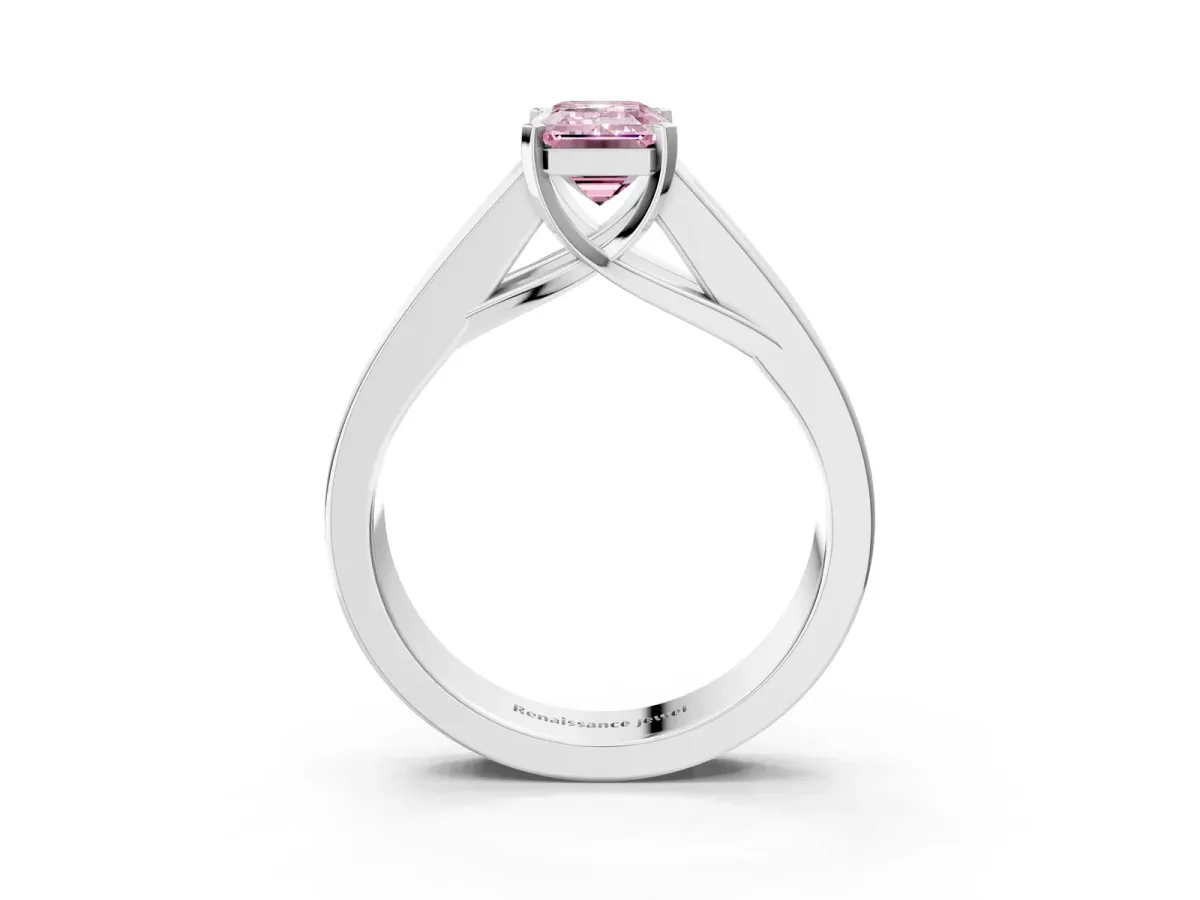 Fancy Pink Emerald Cut Cut Channel Set Solitaire Ring with Four-Prong Setting Platinum