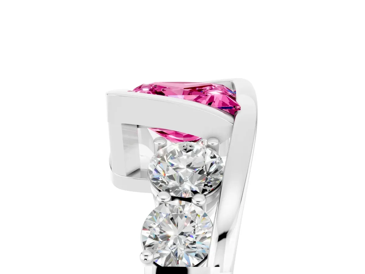 Bezel Set Princess Cut Pink Sapphire Bypass Ring with Round Accents Silver