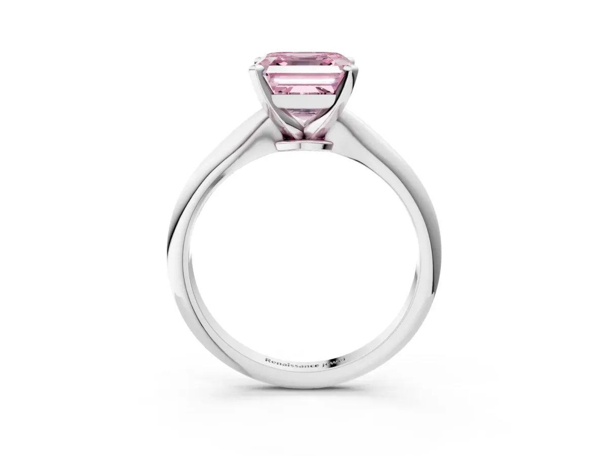 Fancy Pink Asscher Cut Diamond Solitaire Engagement Ring with Classic Band and Four-Prong Setting Silver