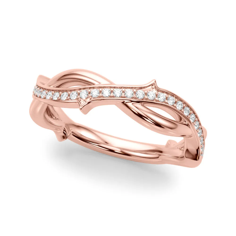 Pavé Round Diamond Twist Band with Bezel Setting Rose gold