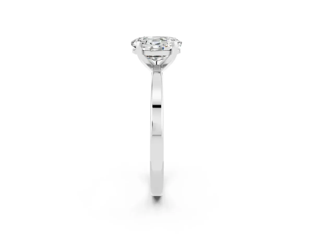 Oval Cut Moissanite Solitaire Engagement Ring with Classic Band and Four-Prong Setting Silver