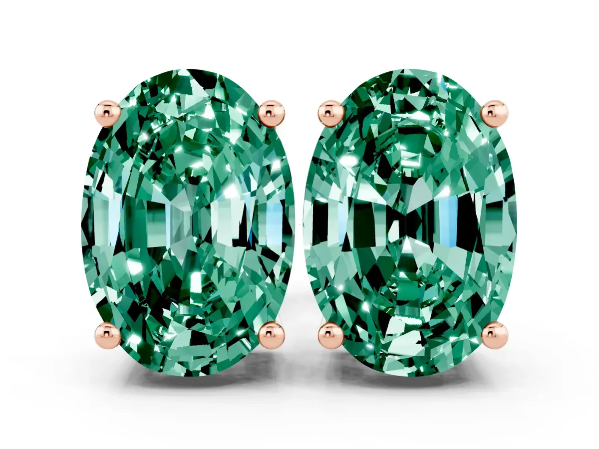 Oval Cut Green Sapphire Stud Earrings Rose gold