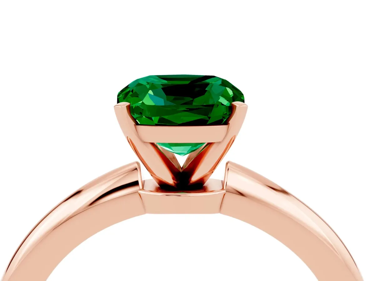 Cushion Cut Emerald Solitaire Ring with Six-Prong Setting and Classic Band Rose gold