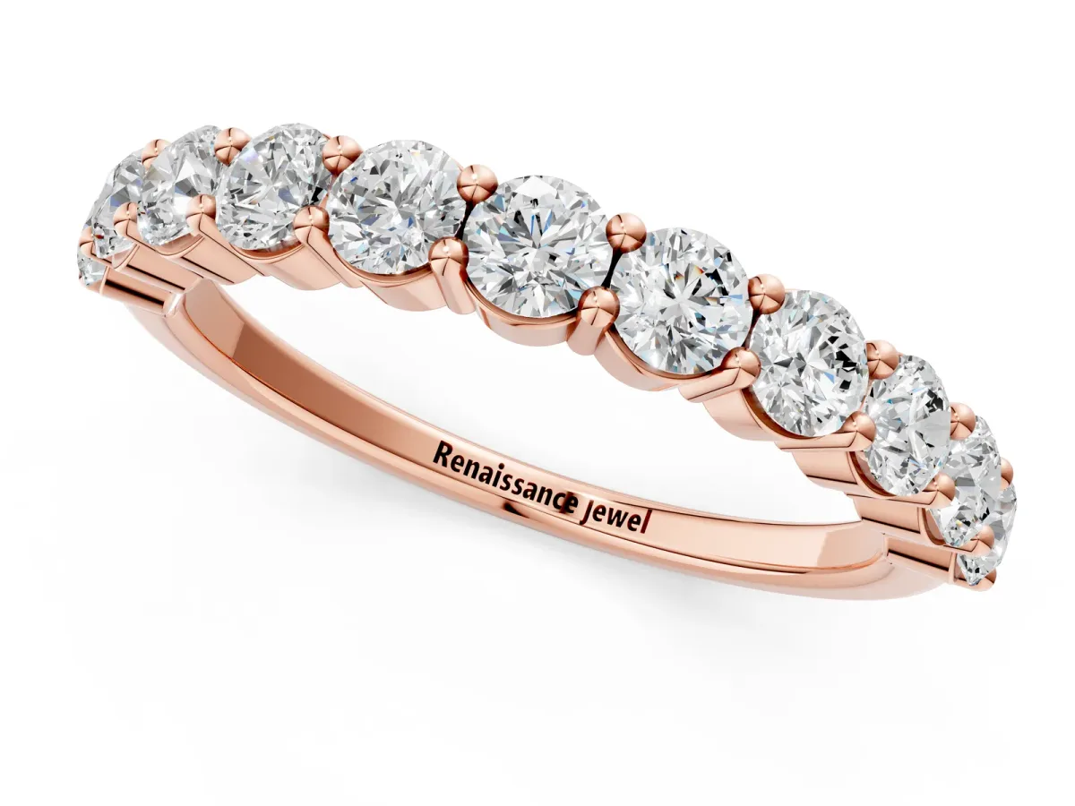 Round Diamond Half Eternity Band with Prong Setting Rose gold