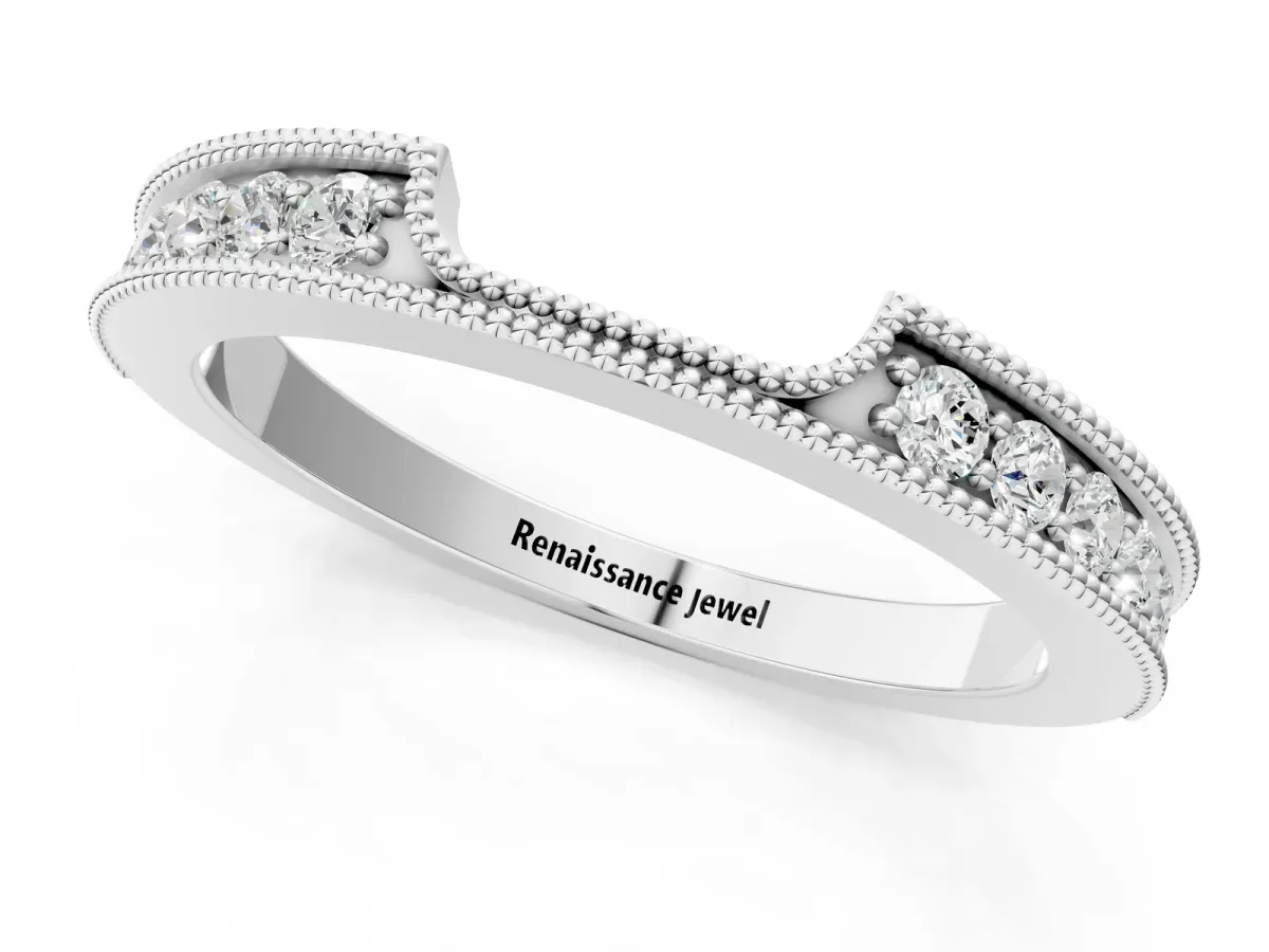 Round Cut Pavé Diamond Contour Band with Milgrain Detailing Silver