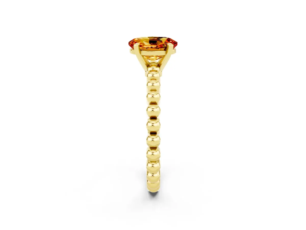 Oval Cut Citrine Solitaire Ring with Beaded Band and Prong Setting Yellow gold