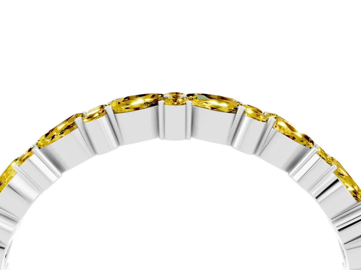 Pear and Round Yellow Sapphire Wedding Band White gold