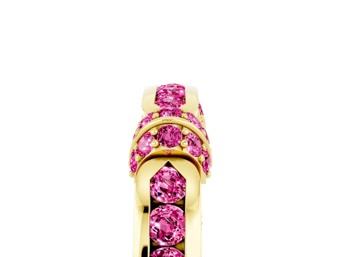 Pavé Round Pink Sapphire Link Band with Bezel Setting Yellow gold