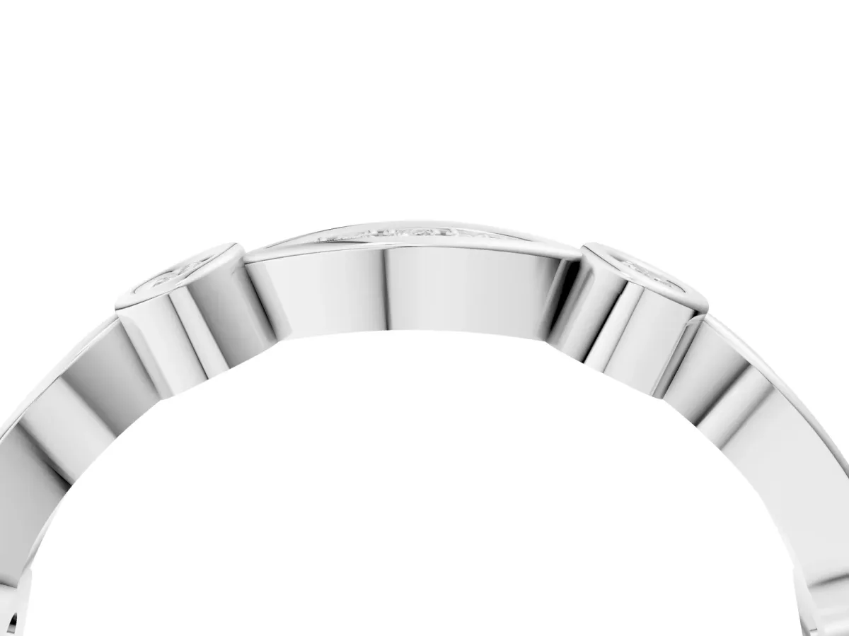 Bezel Set Marquise and Round Diamond Contour Band Silver