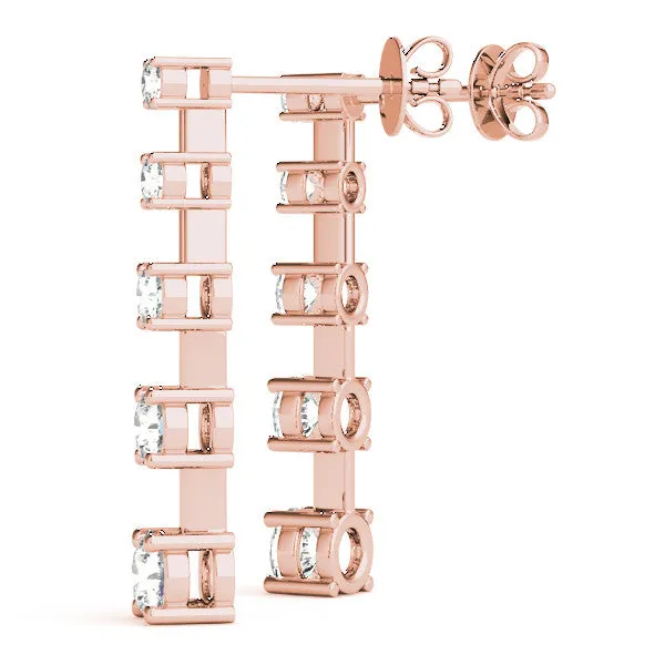 Round Cut Prong Set Diamond Drop Earrings Rose gold