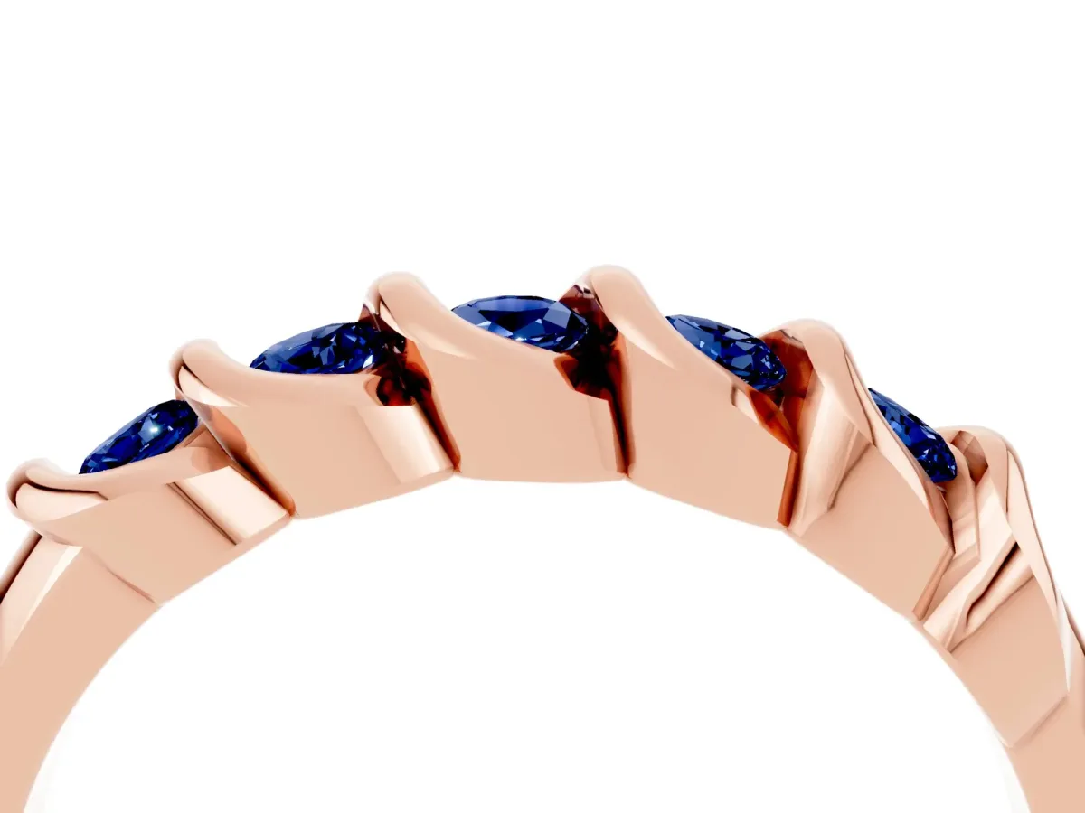 Round Blue Sapphire Eternity Band with Twist Prong Setting Rose gold