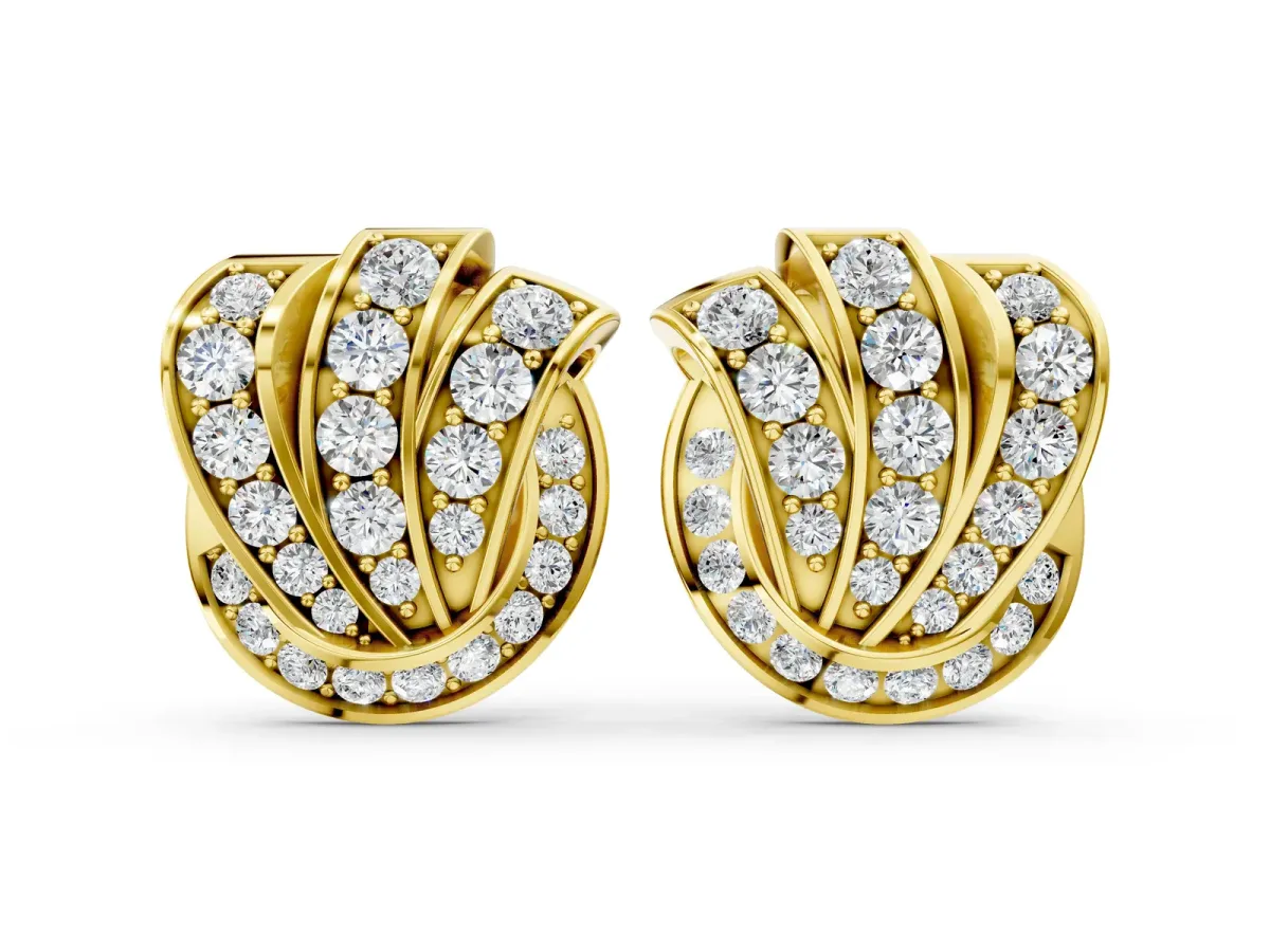 Round Diamond Pavé Knot Stud Earrings Yellow gold