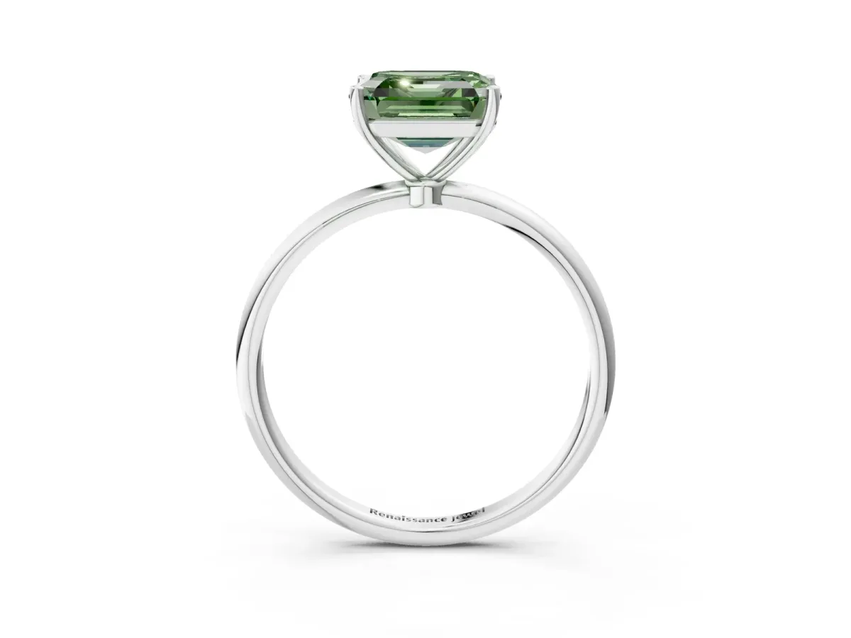 Fancy Green Asscher Cut Cut Solitaire Engagement Ring with Thin Band and Four-Prong Setting Platinum