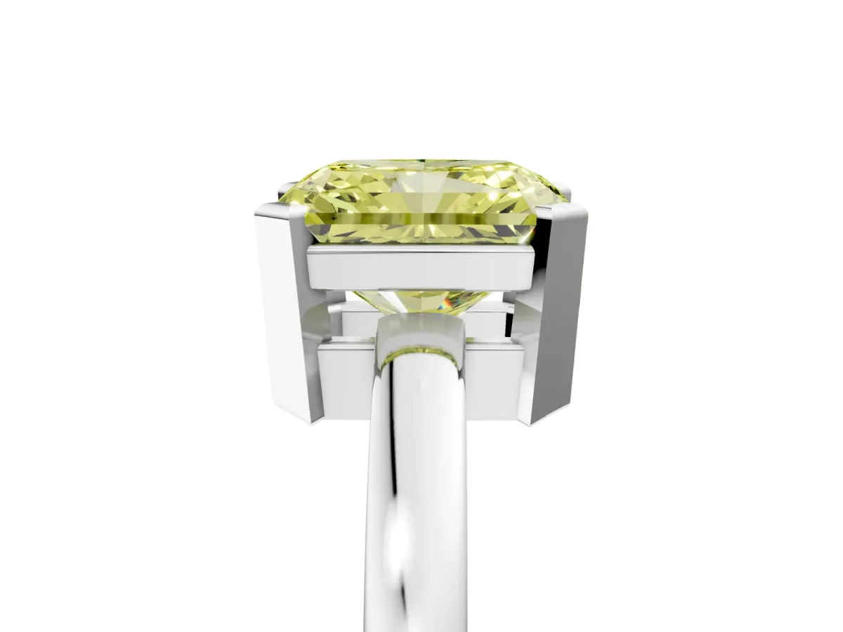 Fancy Yellow Radiant Cut Cut Solitaire Ring with Four-Prong Setting and Classic Band Platinum