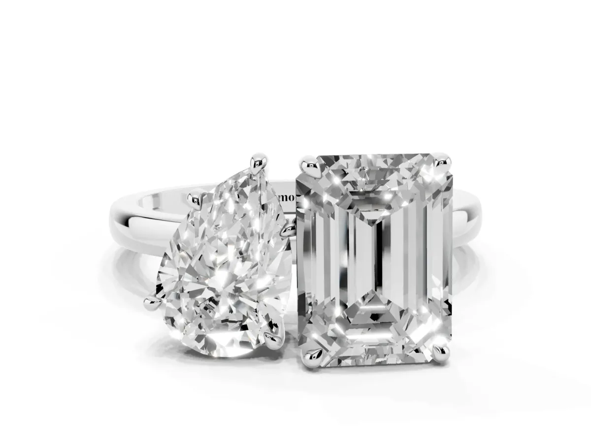 Pear Cut and Emerald Cut Toi Moi Ring with Prong Setting Platinum