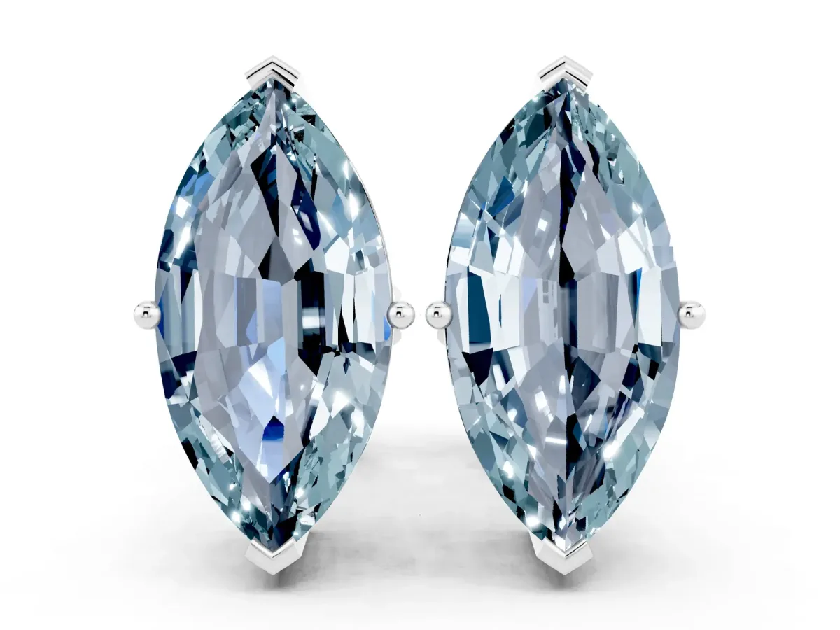 Marquise Cut Aquamarine Stud Earrings Platinum