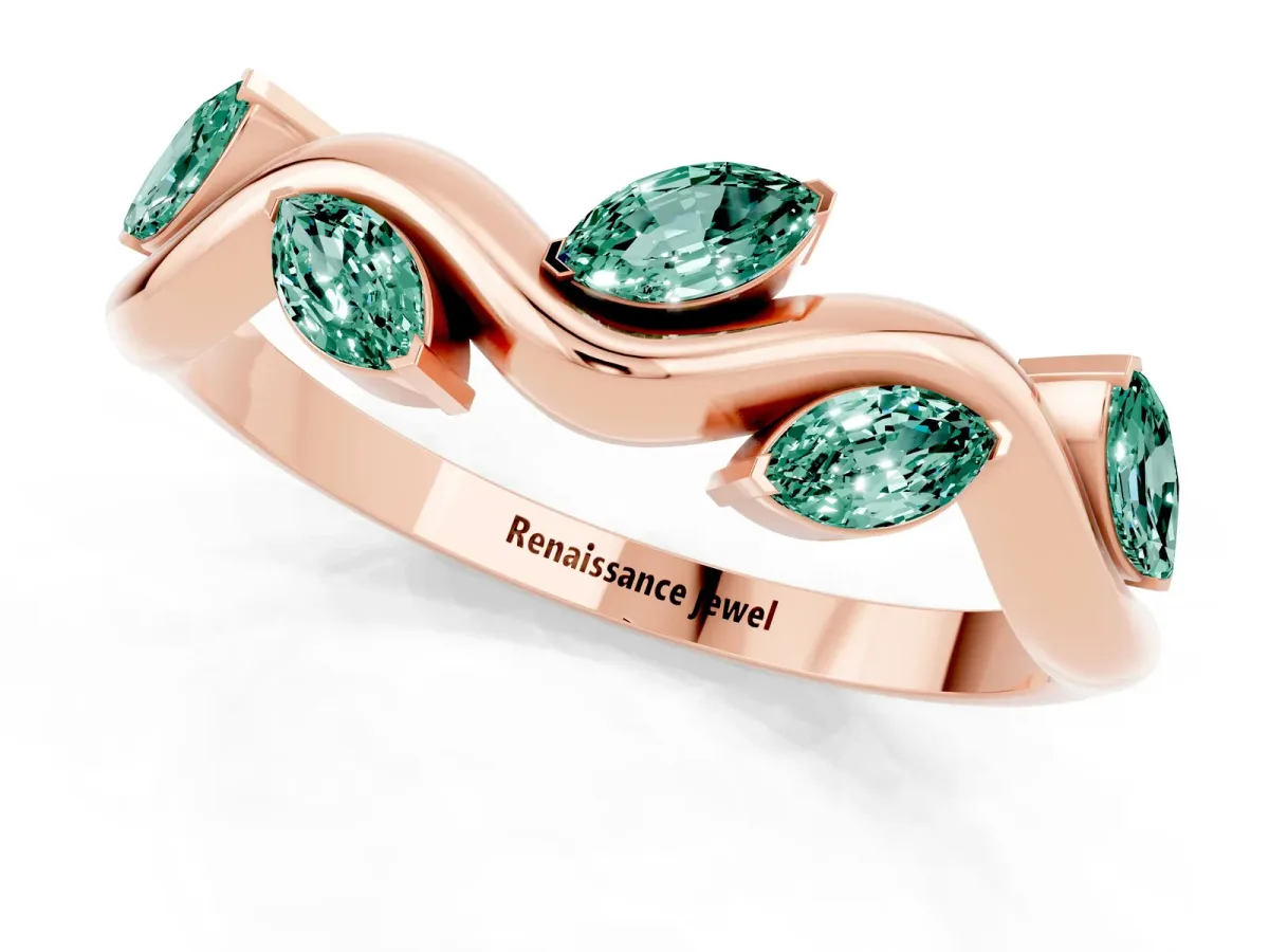 Marquise Green Sapphire Twisted Band with Prong Setting Rose gold