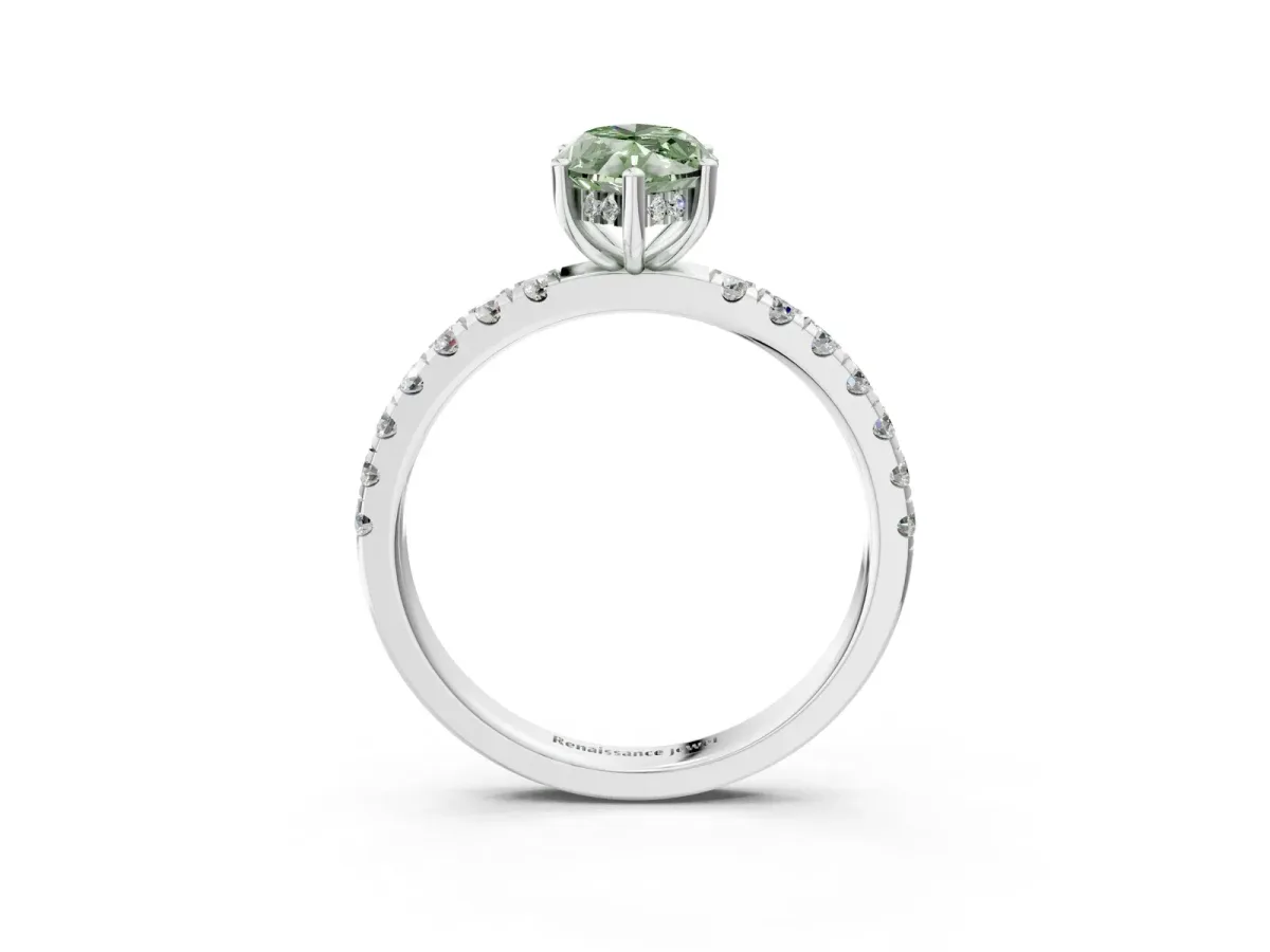 Fancy Green Marquise Cut Diamond Pave Band Solitaire Ring with Round and Prong Setting Silver