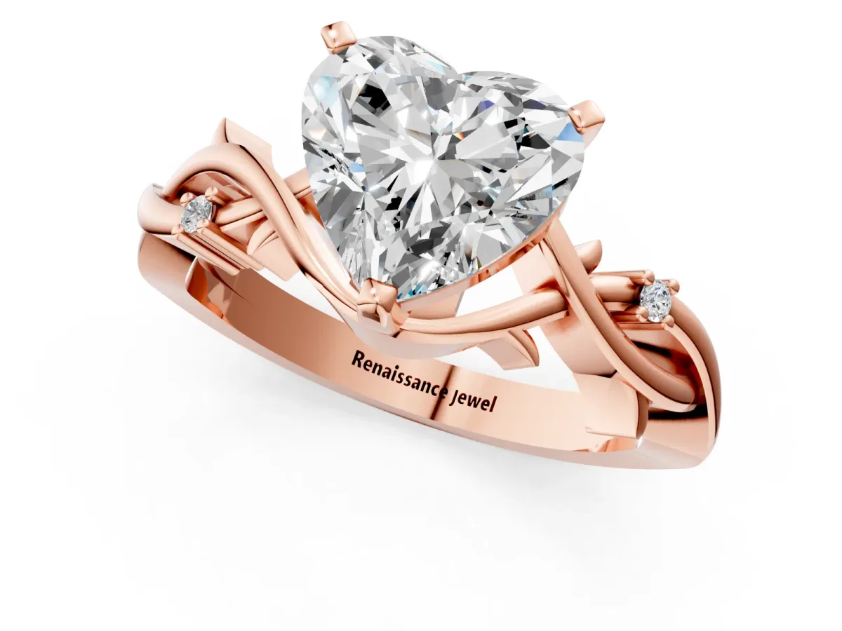 Heart Cut Diamond Solitaire Ring with Twisted Band and Prong Setting Rose gold