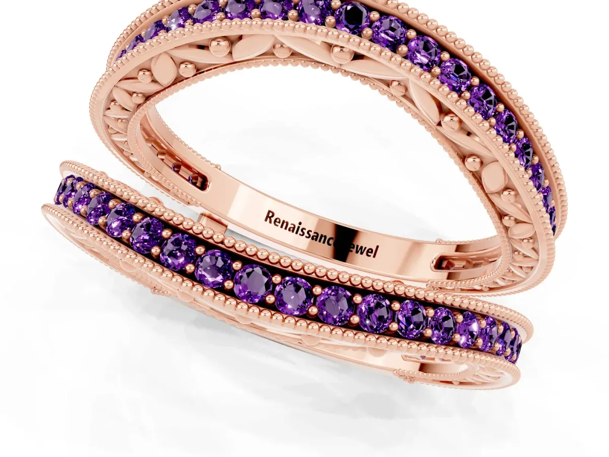 Round Amethyst Milgrain Eternity Band with Channel Setting Rose gold