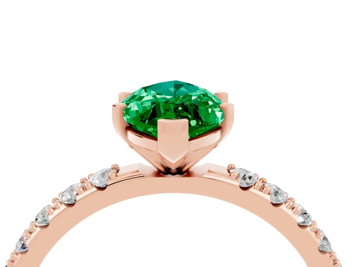 Marquise Cut Emerald Solitaire Pavé Band with Four-Prong Setting Rose gold
