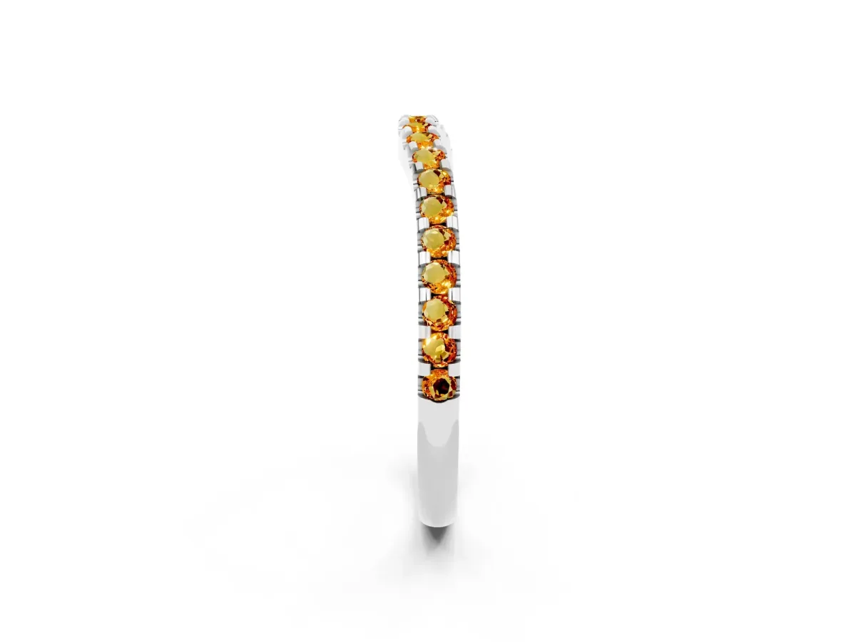 Round Citrine Pavé Curved Wedding Band White gold
