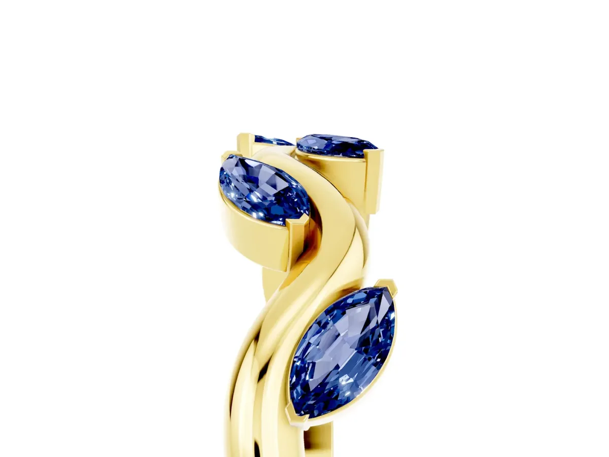 Marquise Blue Sapphire Twisted Band with Prong Setting Yellow gold
