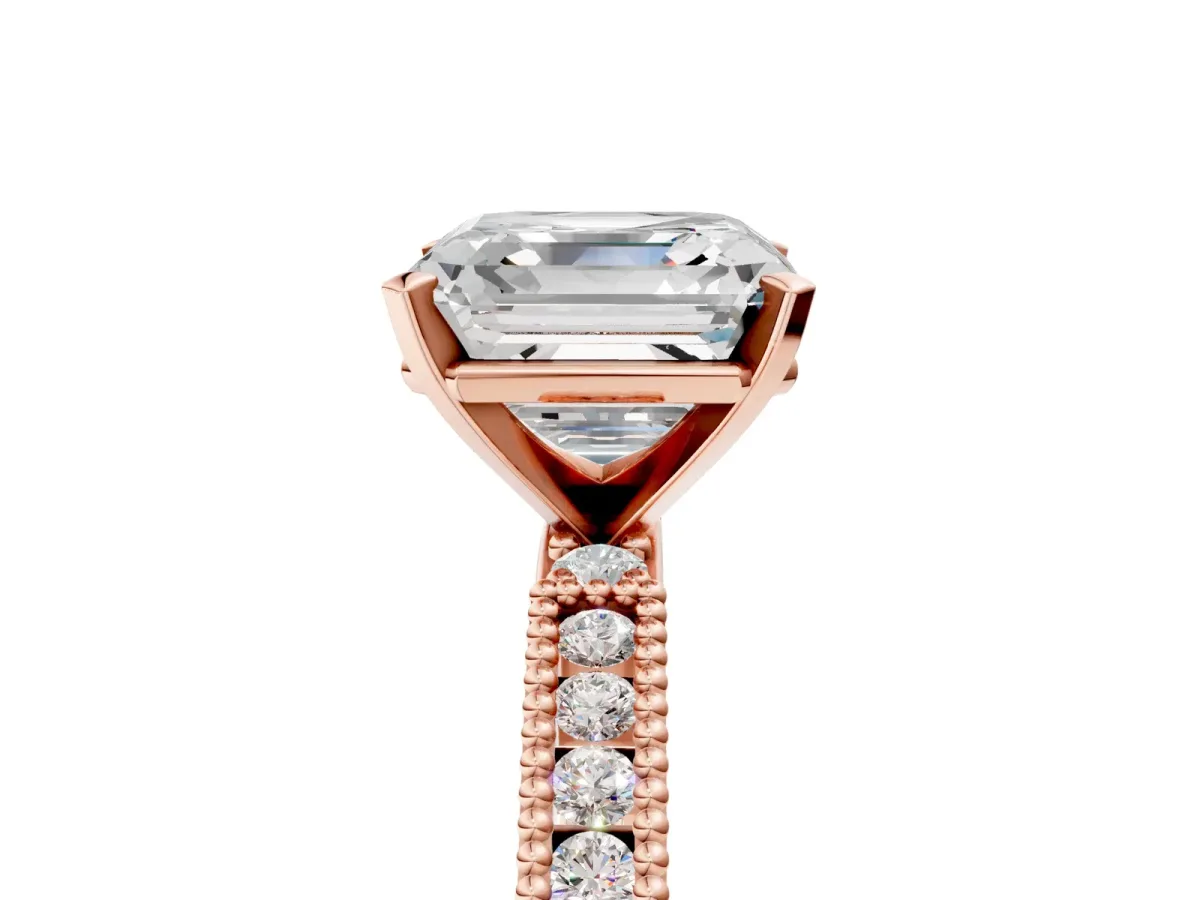 Asscher Cut Solitaire with Pavé Band and Four-Prong Setting Rose gold