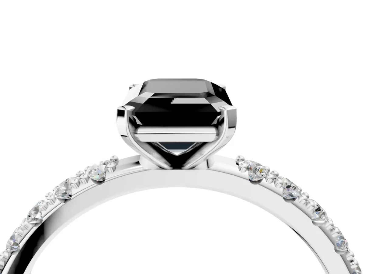 Fancy Black Emerald Cut Diamond Solitaire Pavé Band with Four-Prong Setting White gold