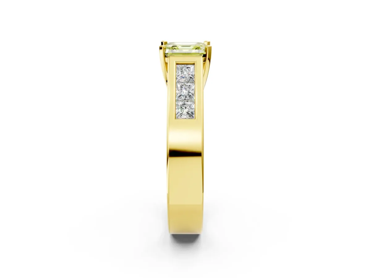 Fancy Yellow Asscher Cut Cut Channel Set Solitaire Ring with Four-Prong Setting Yellow gold