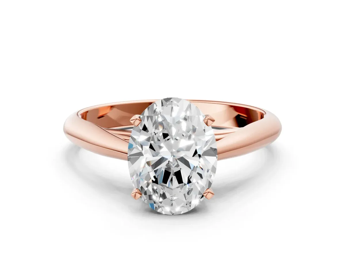 Oval Cut Diamond Solitaire Engagement Ring with Cathedral Setting and Four-Prong Mount Rose gold