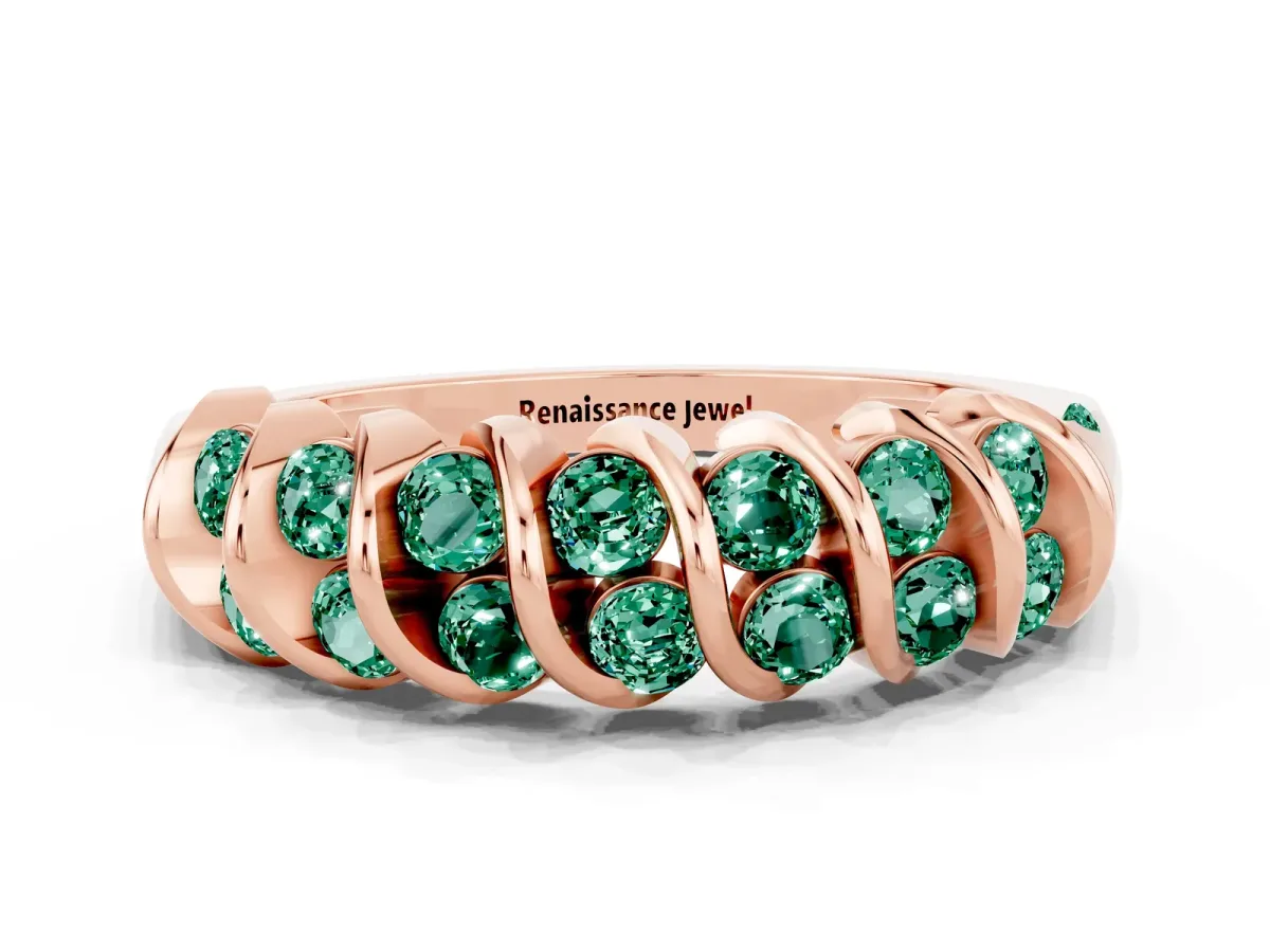 Channel Set Round Green Sapphire Multi-Row Band Rose gold
