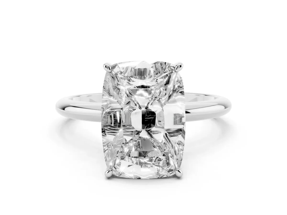 Old Mine Elongated Cushion Diamond Classic Band Four Prong Solitaire Ring Platinum