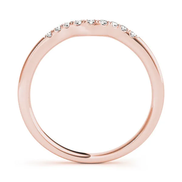 Curved Diamond Wedding Band with Round Cut Stones and Shared Prong Setting Rose gold