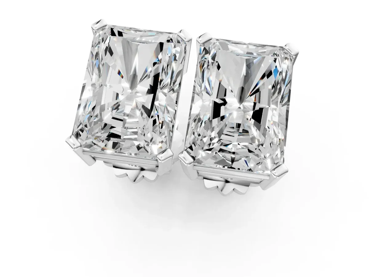 Radiant Cut Diamond Stud Earrings White gold